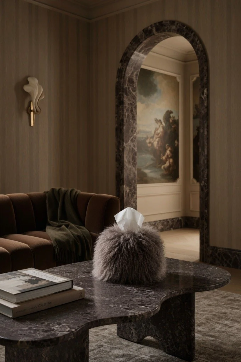 Smoky Taupe Mongolian Lamb Tissue Box Cover