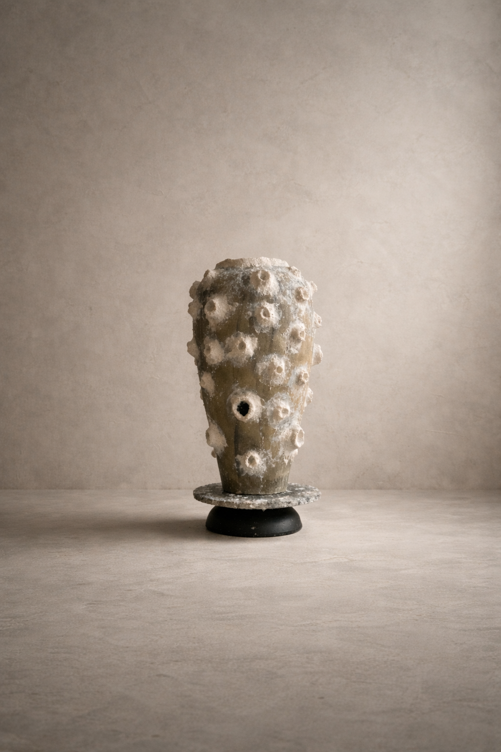 Lunar Terrain Vessel with cratered moon-inspired texture, displayed on a shelf.