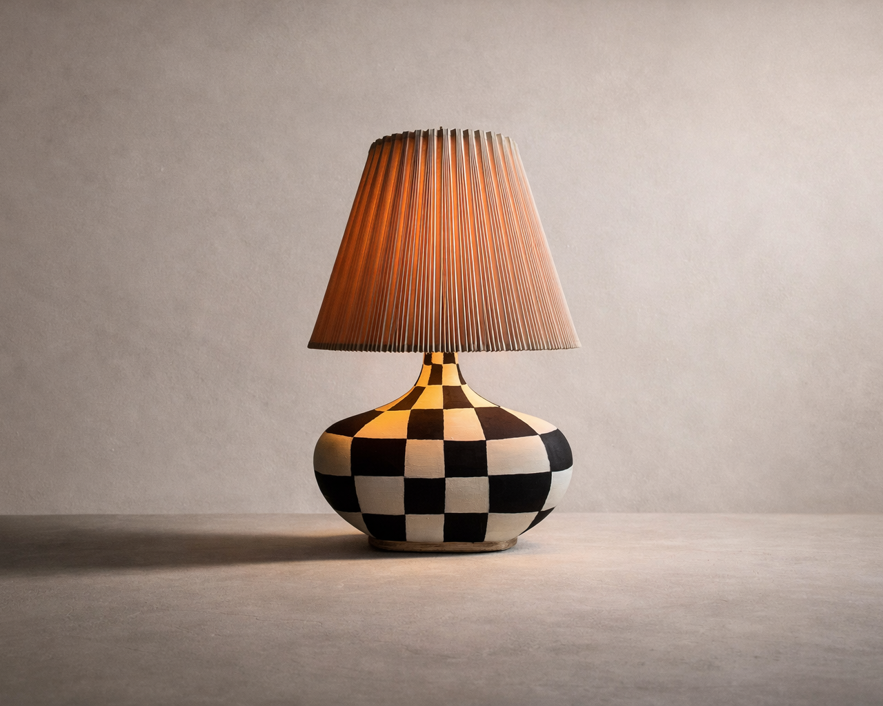 hand-painted dark brown and cream checker lighting