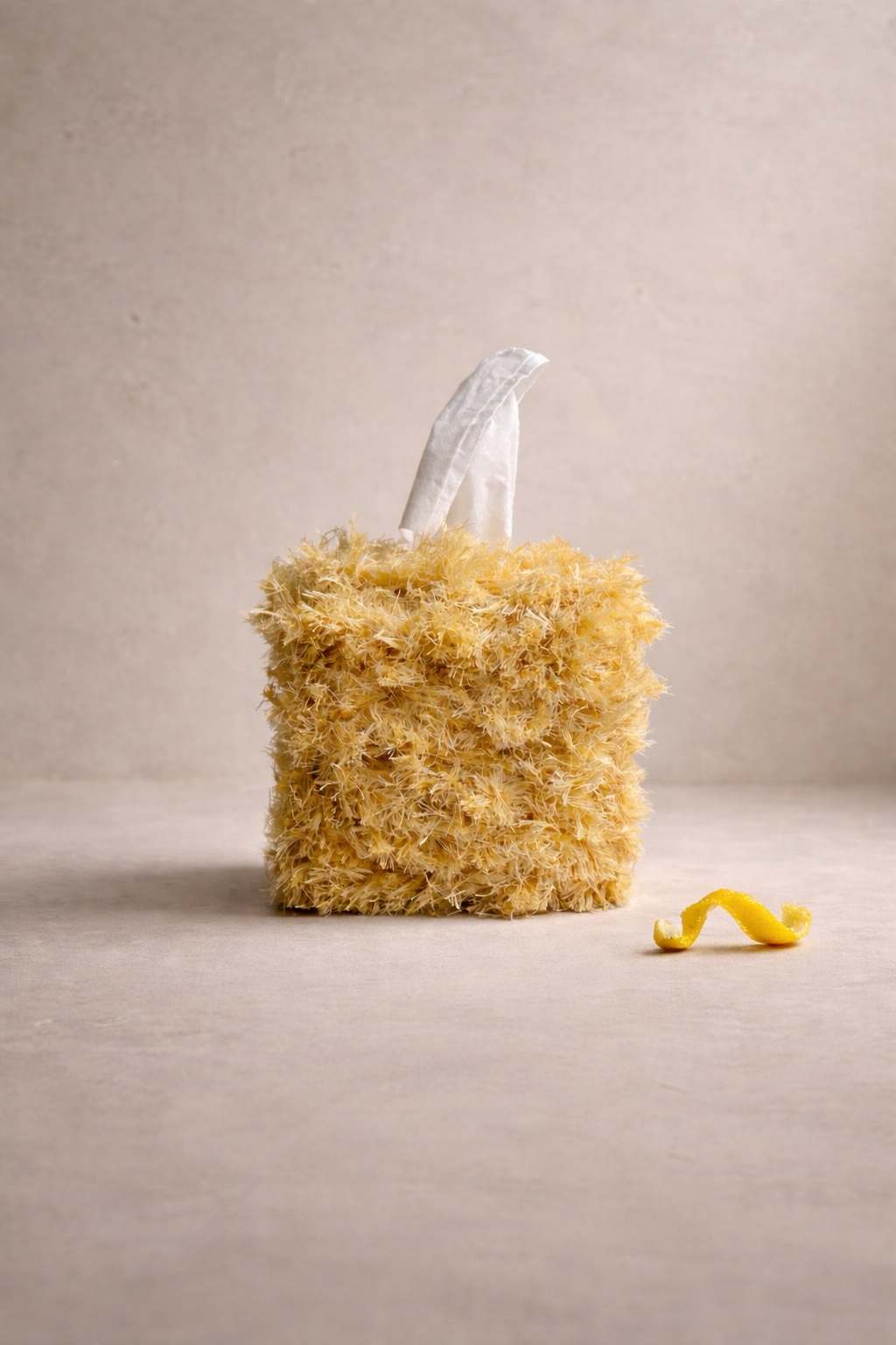 Muted Citron Teddy Fringe Tissue Box Cover