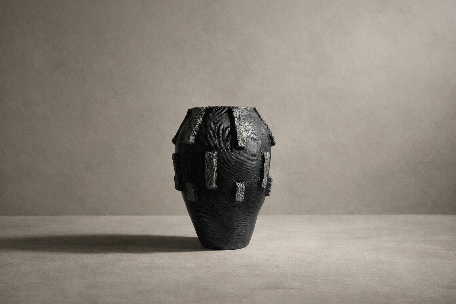 Elongated Bark Relief Vessel — Black