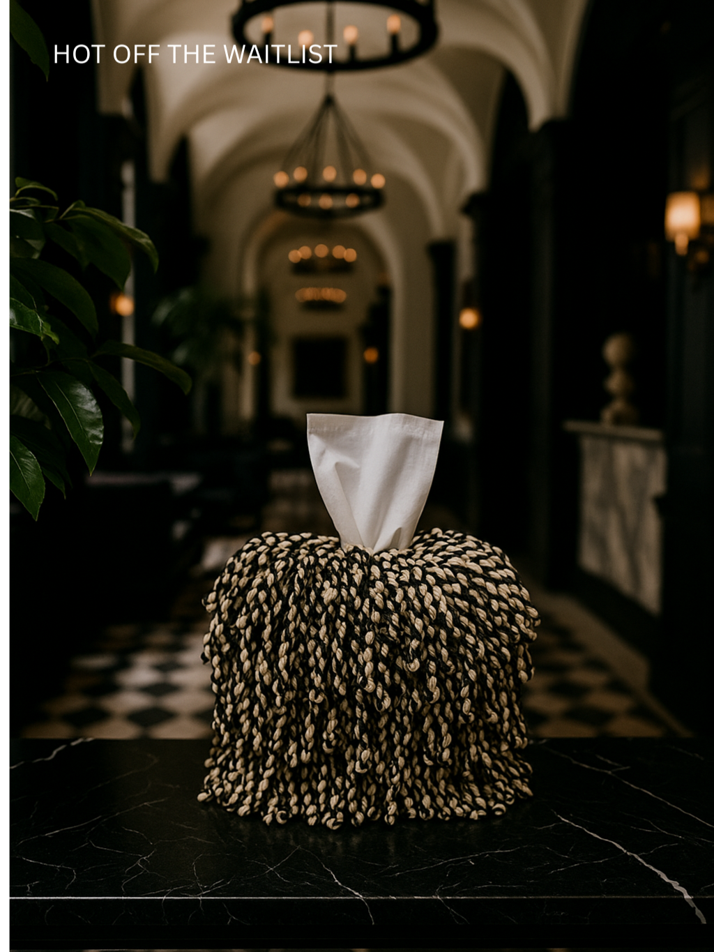 Oat Milk & Char Fringe Tissue Box Cover