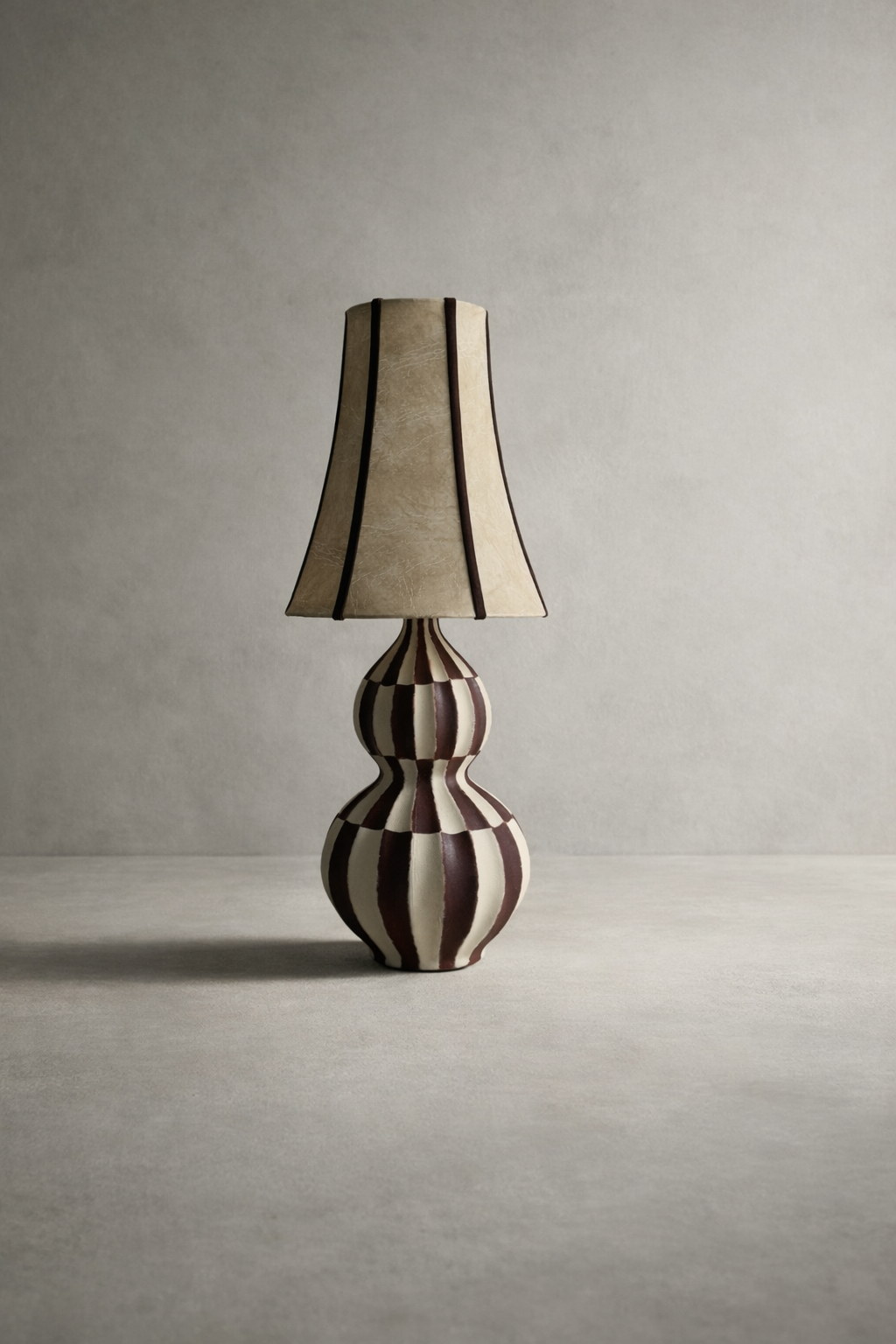 Checker Curve Table Lamp in Brown Velvet Trim — front view on white background