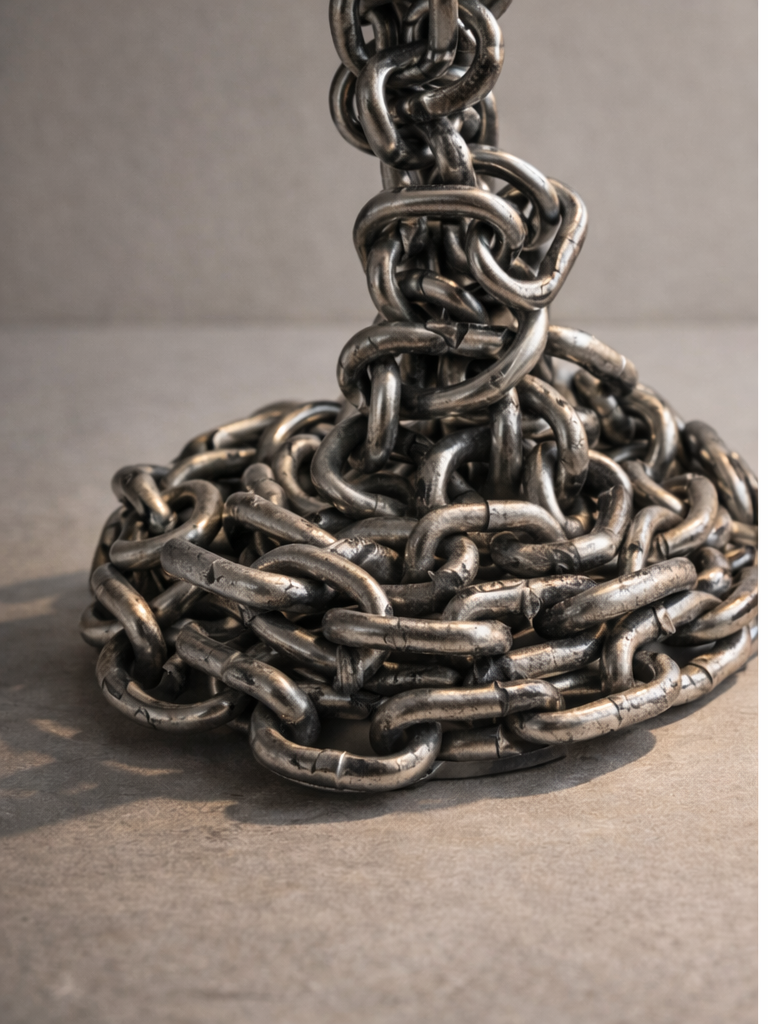 Gentle Current Chain Lamp with pleated shade — wavy chain-wrapped base creating soft movement