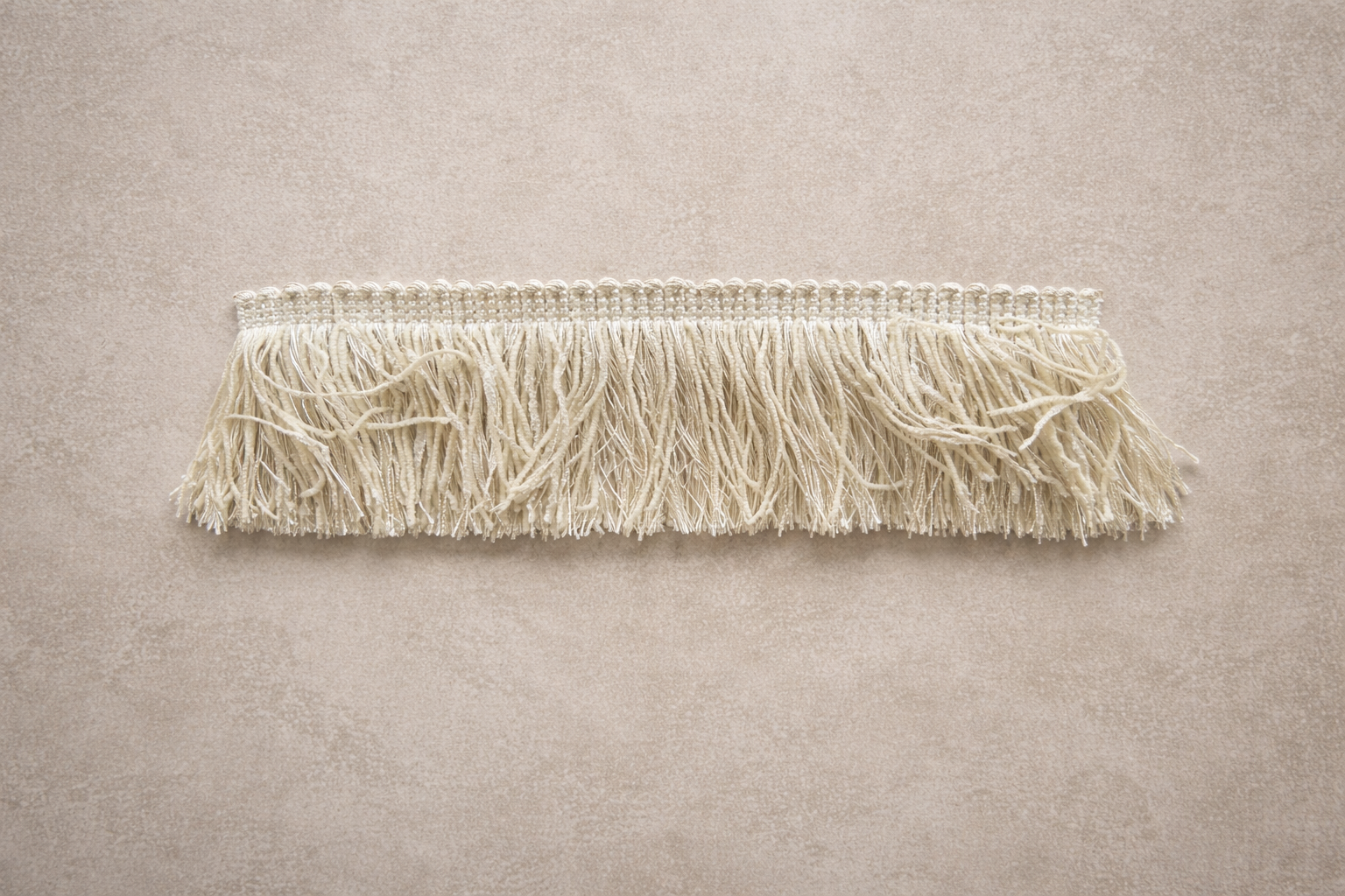 Fringe tissue box cover in Weathered Bone with layered textures, designed by Amber Renee Hansen close up of fringe detail.