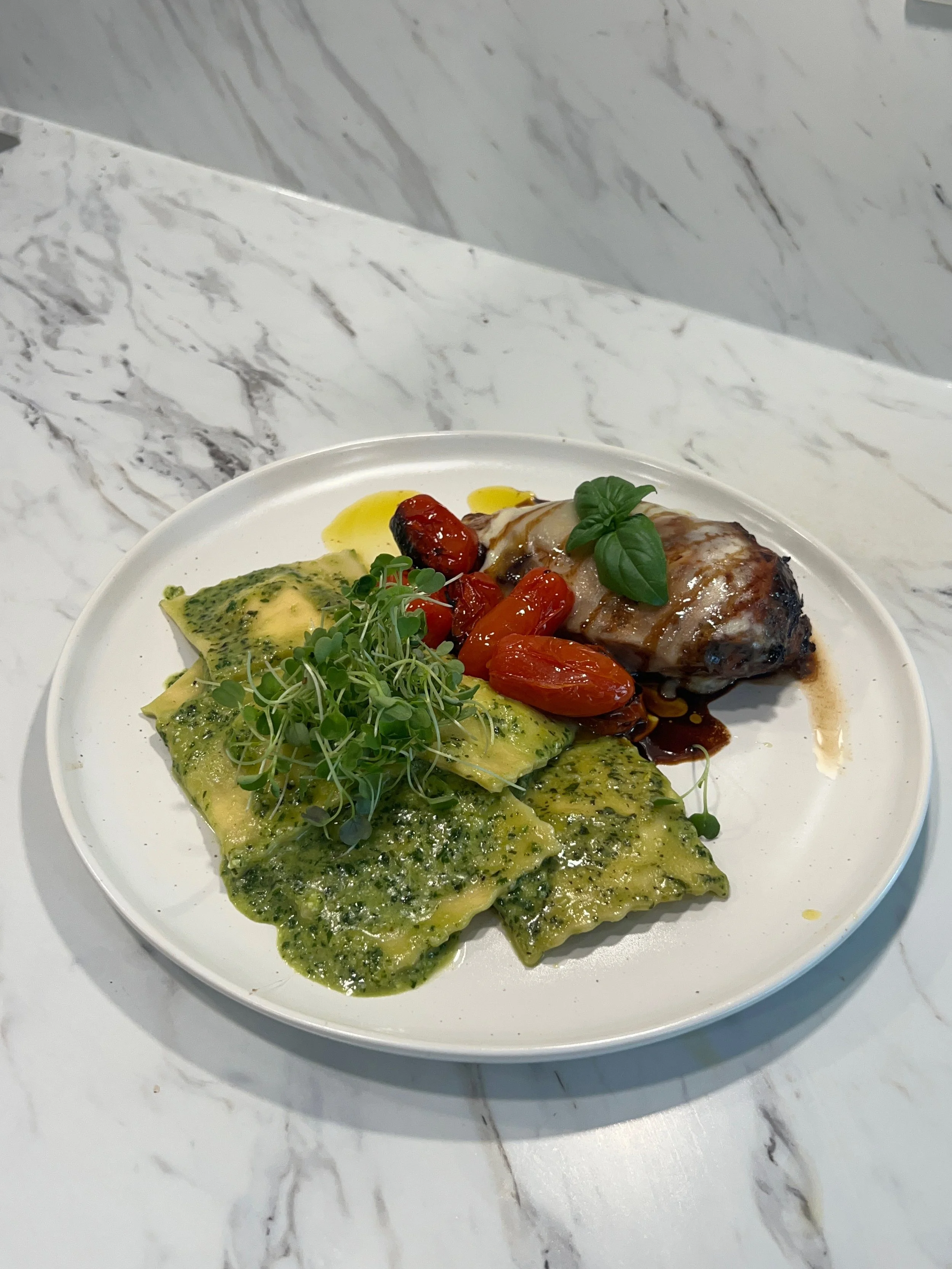 Caprese Chicken with Pesto Ravioli