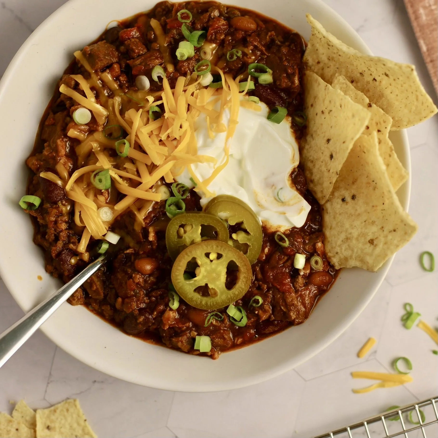 Low and Slow Chili with Jalapeño Cheddar Cornbread