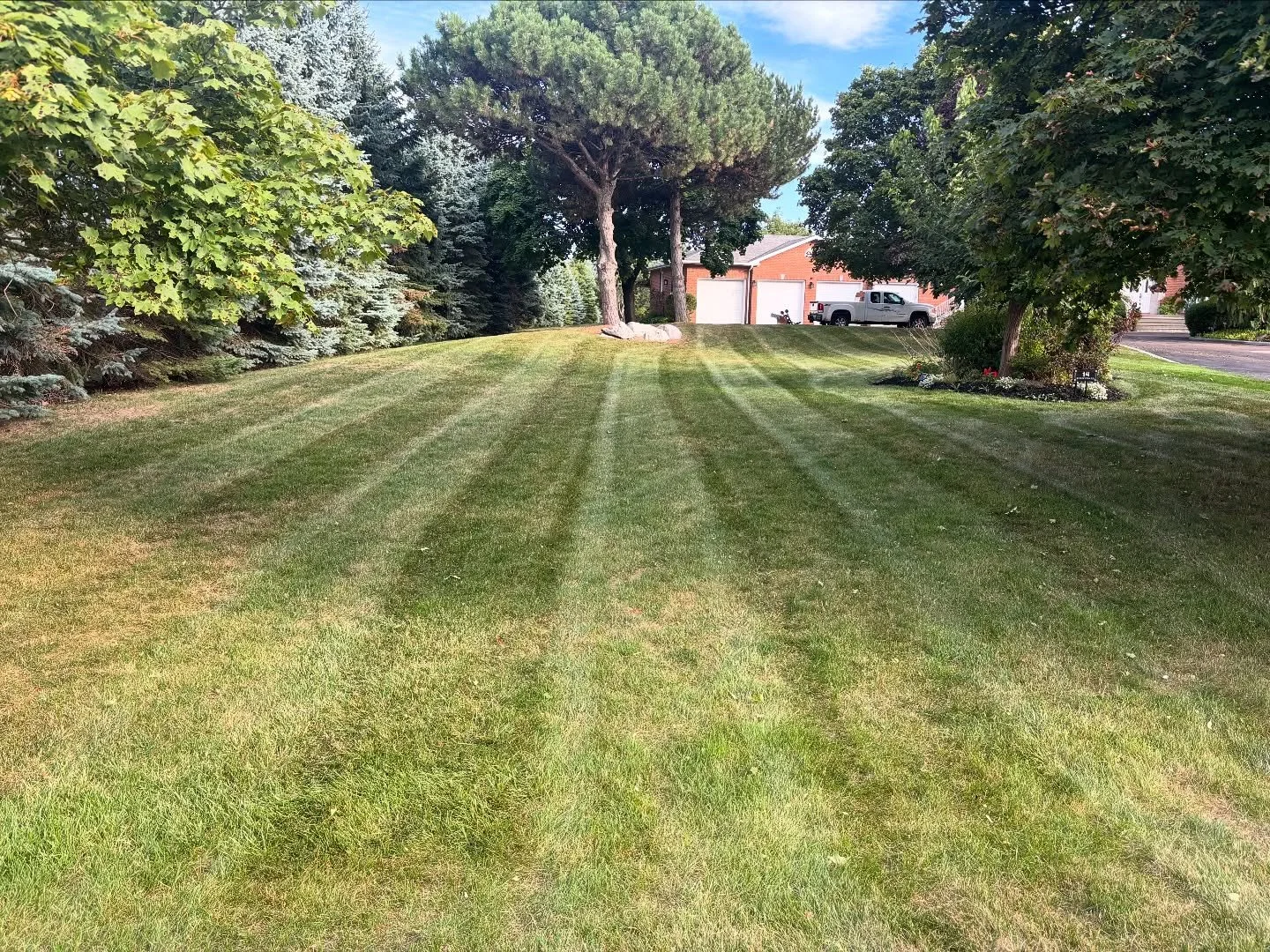 From large 3 acre farm house properties to small residential lawns. We got them all covered. Lawn striping back to being crazy, after a very dry end of July to end of August. Was a tough summer for the lawns, heat didn&rsquo;t allow it to grow during