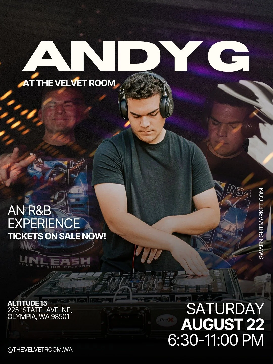 ANDY G ON AT 7. 😮&zwj;💨🔥
ㅤ
R&amp;B. Drinks. Saturday night.
ㅤ
The Velvet Room at Altitude 15.
Saturday, 8/22
Doors at 6:30. Don&rsquo;t pull up late. 🖤
ㅤ
🎟️ Tickets on sale now.