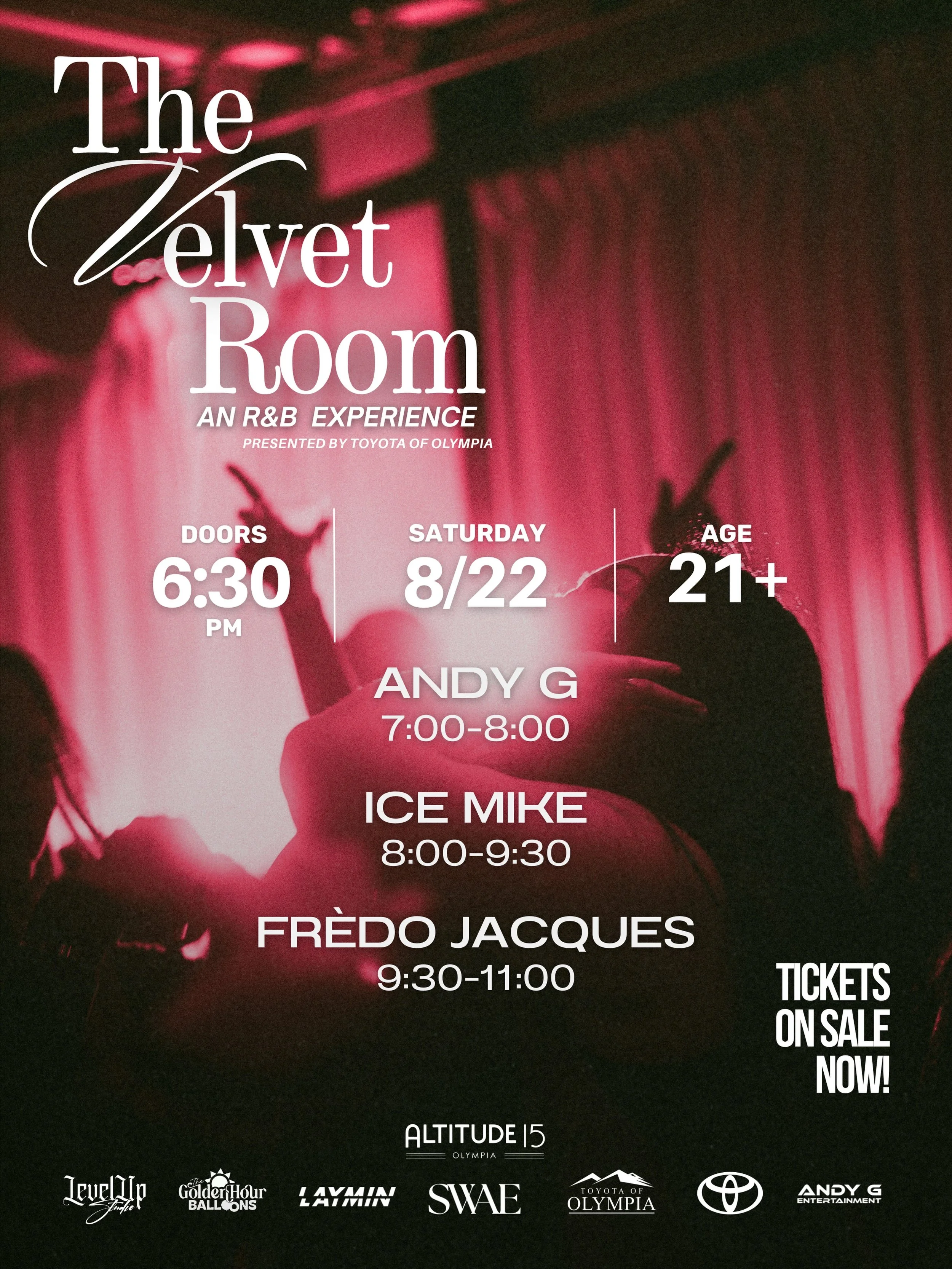 Tomorrow night. 😮&zwj;💨🌹 

@officialdjandyg &rarr; @dj.ice.mike &rarr; @fredo.jacques 

Three DJs. R&amp;B from 7&ndash;11PM. Grown, sexy, and all the vibes ✨ throw on your best fit and come kick it with us 🤙🏽

The Velvet Room
📍 Altitude 15 | O