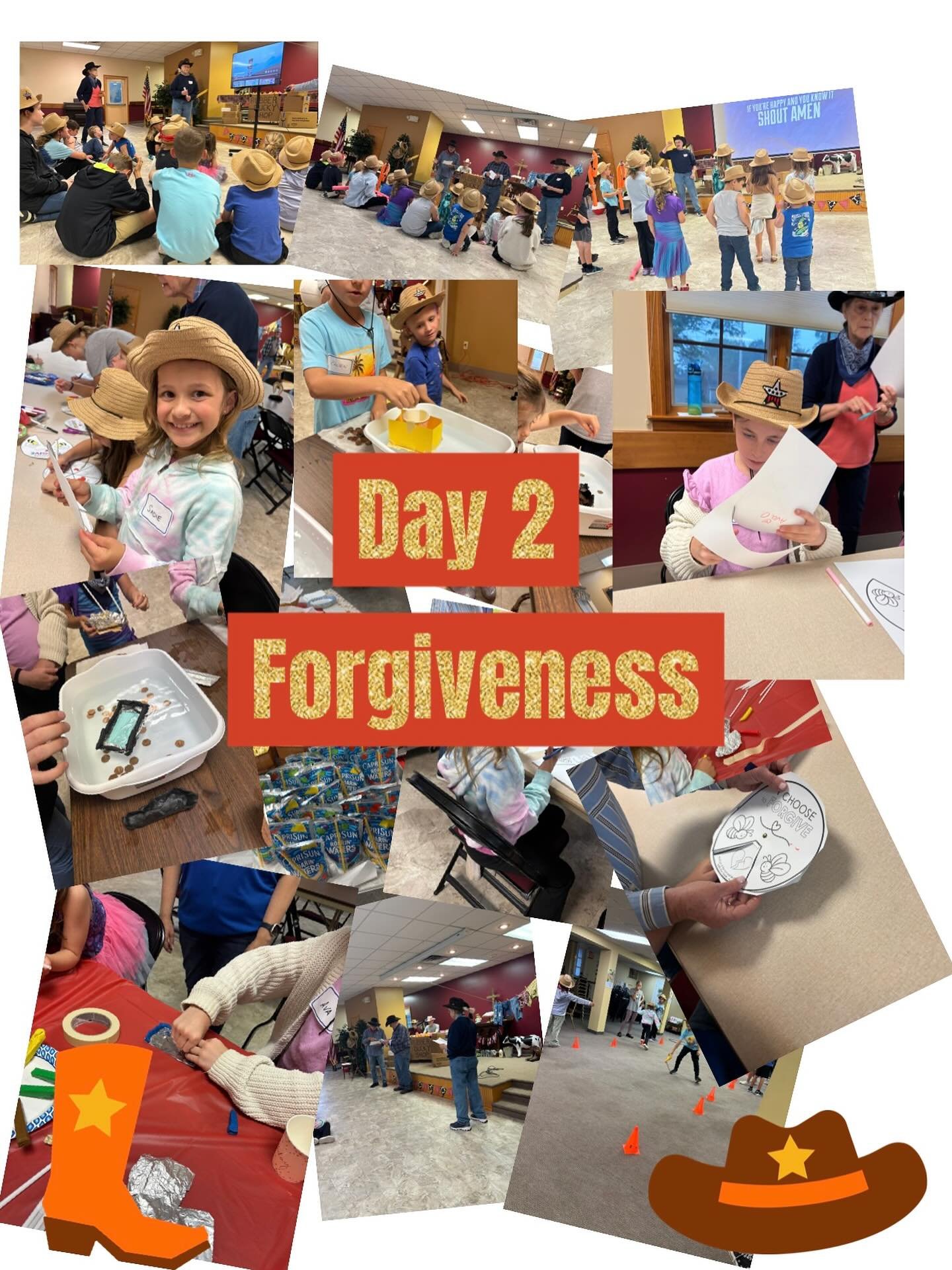 Day two of VBS was a success! Today the kids learned about being forgiving. After learning the connection between boats and forgiveness, they made boats to see if they would float and made a wheel on ways to forgive. They also enjoyed a fun game at r