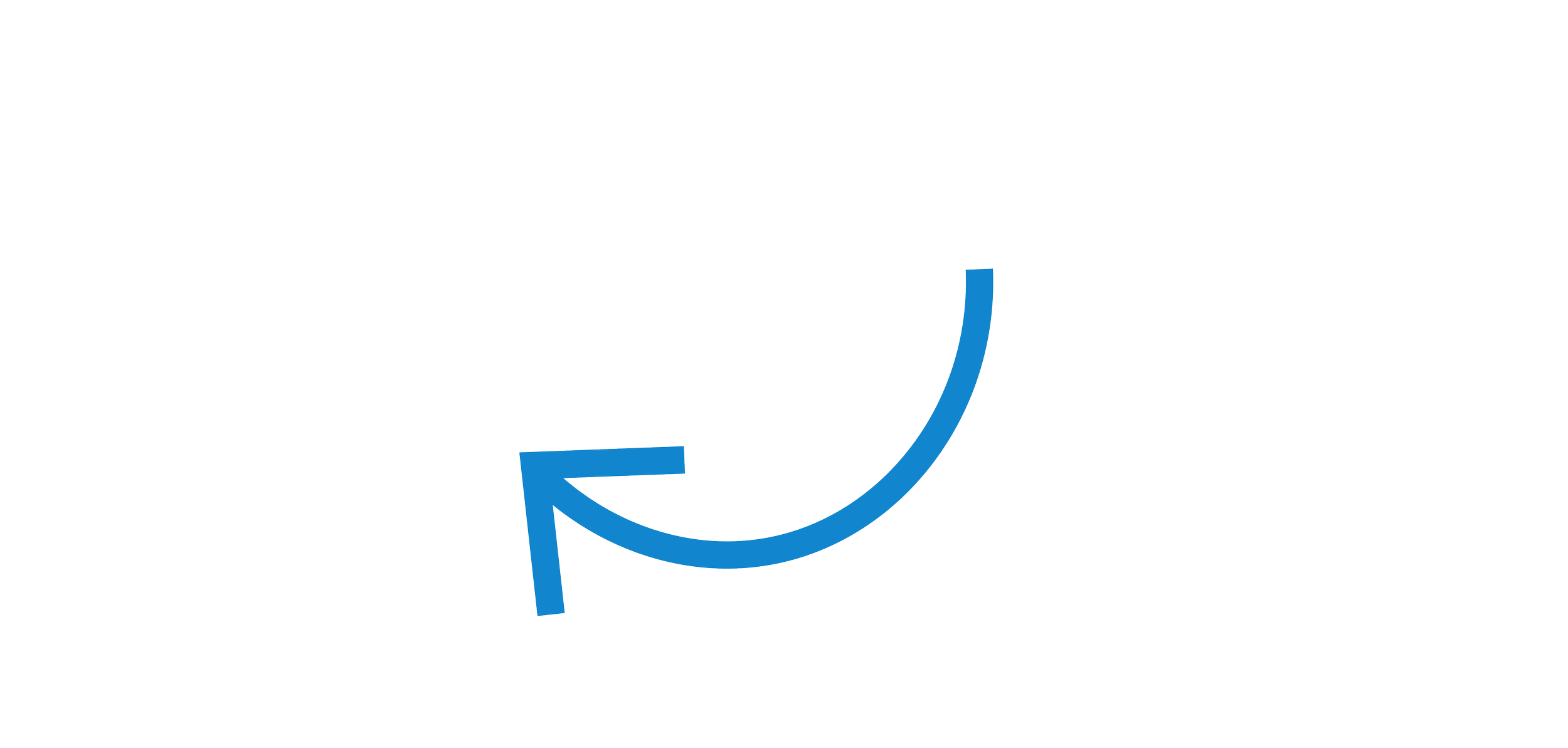 A diagram showing a blue curved arrow pointing left and then upward, illustrating a change in direction.