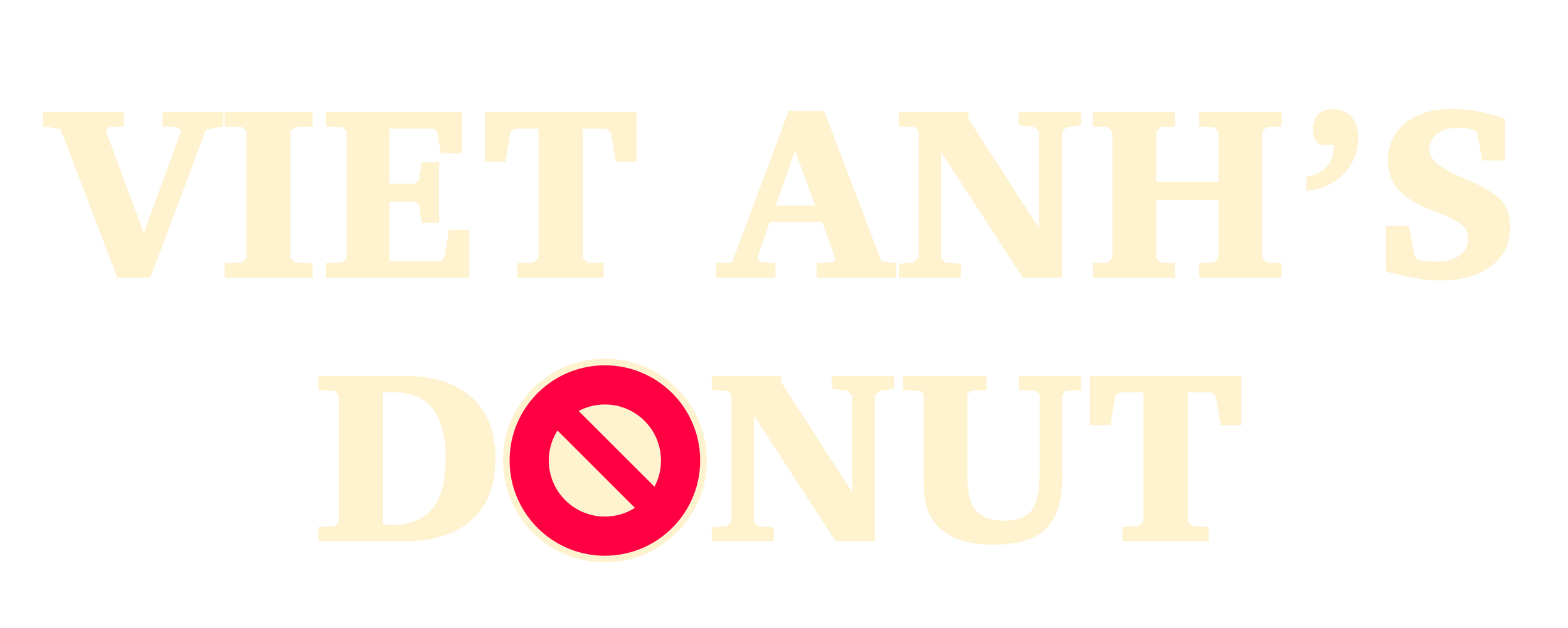 Text reads "VET ANH'S DONUT" with a red crossed circle symbol replacing the letter "O" in "DONUT".