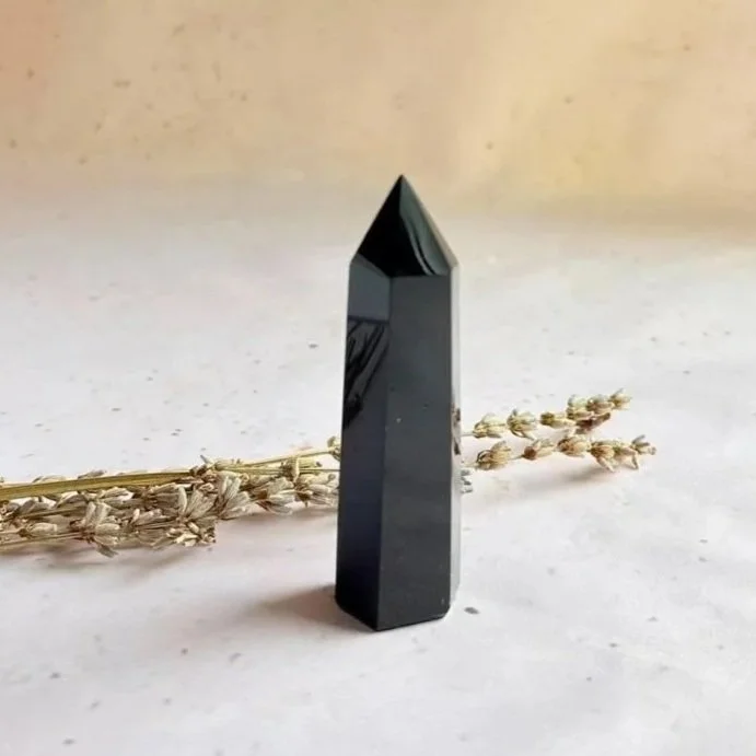 Natural Black Obsidian crystal tower approximately 8cm tall