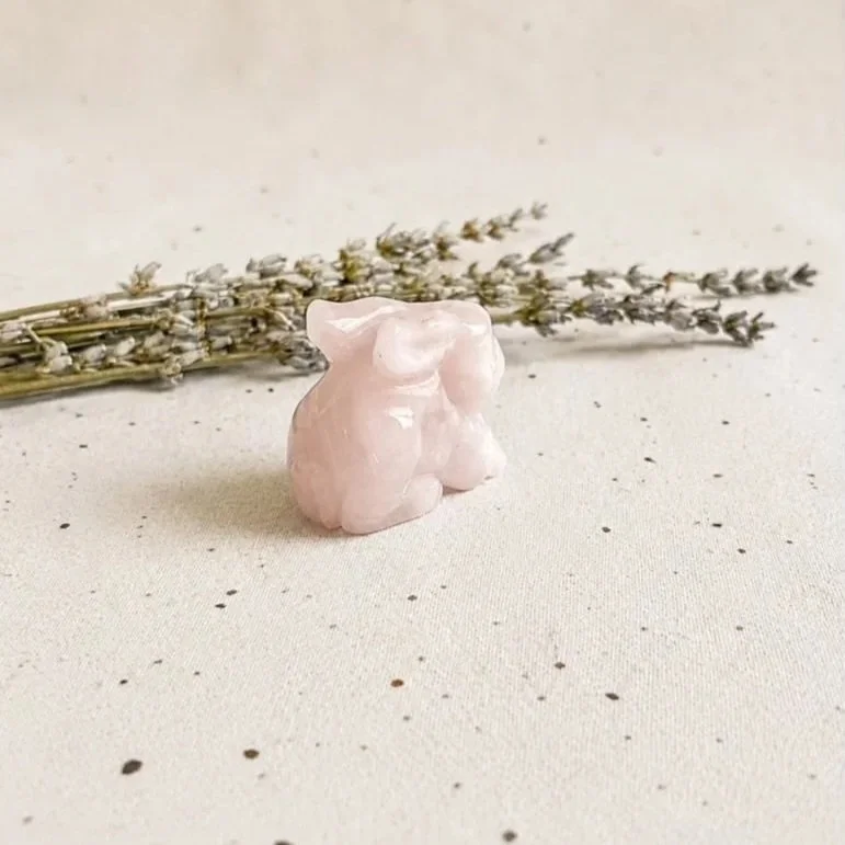Rose Quartz rabbit carving suitable for crystal collections, gifts, and home décor