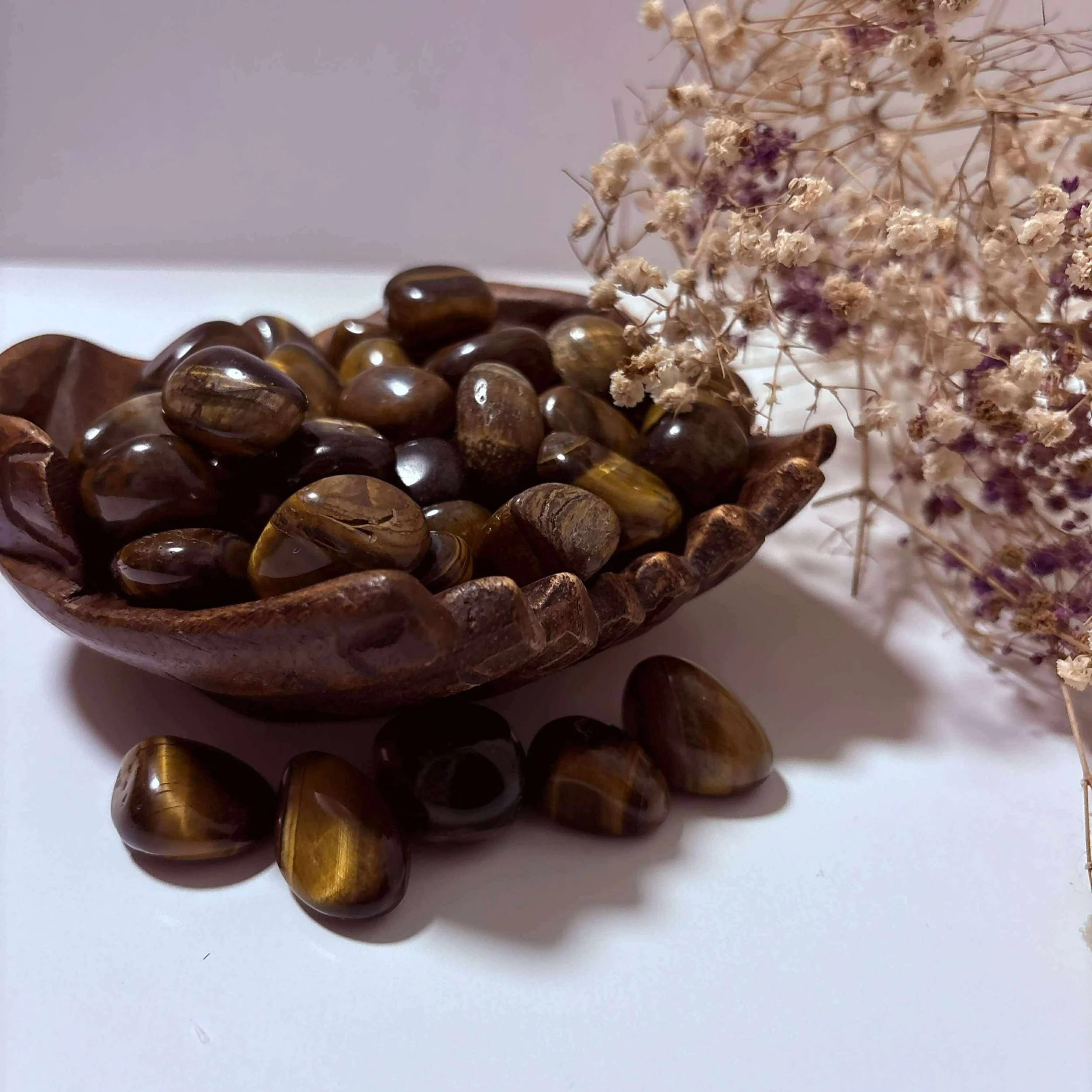 Polished Tiger Eye crystal tumble, shimmering stone for courage and focus