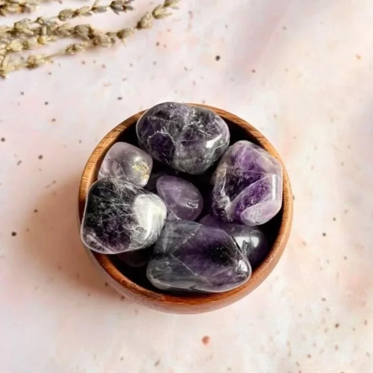 Chevron Amethyst tumble associated with intuition, clarity, spiritual growth, and emotional balance