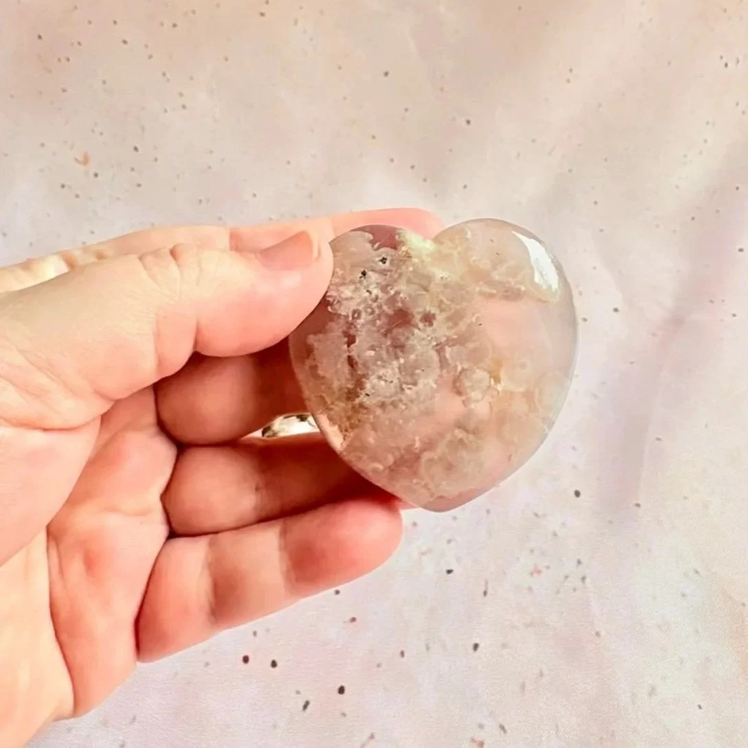 Natural Flower Agate heart perfect for crystal collections and gifting