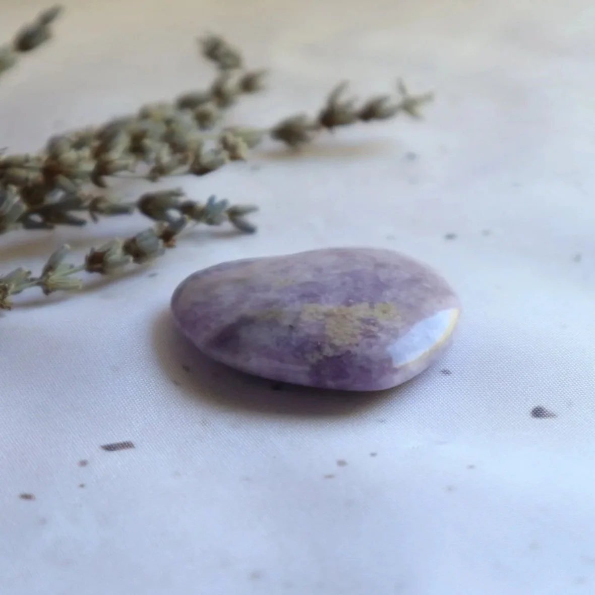 Natural Lepidolite heart with lavender and lilac tones