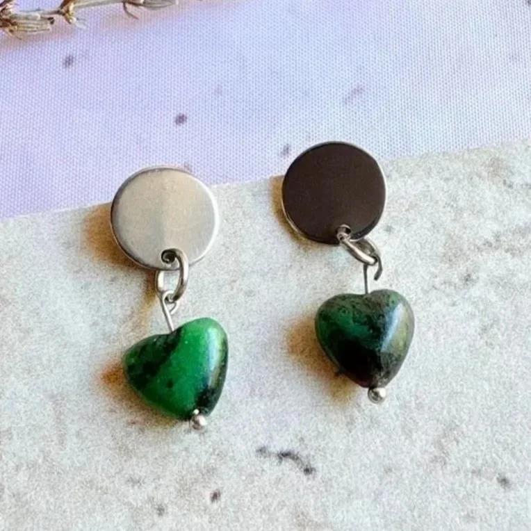 Ruby in Zoisite Heart Drop Earrings