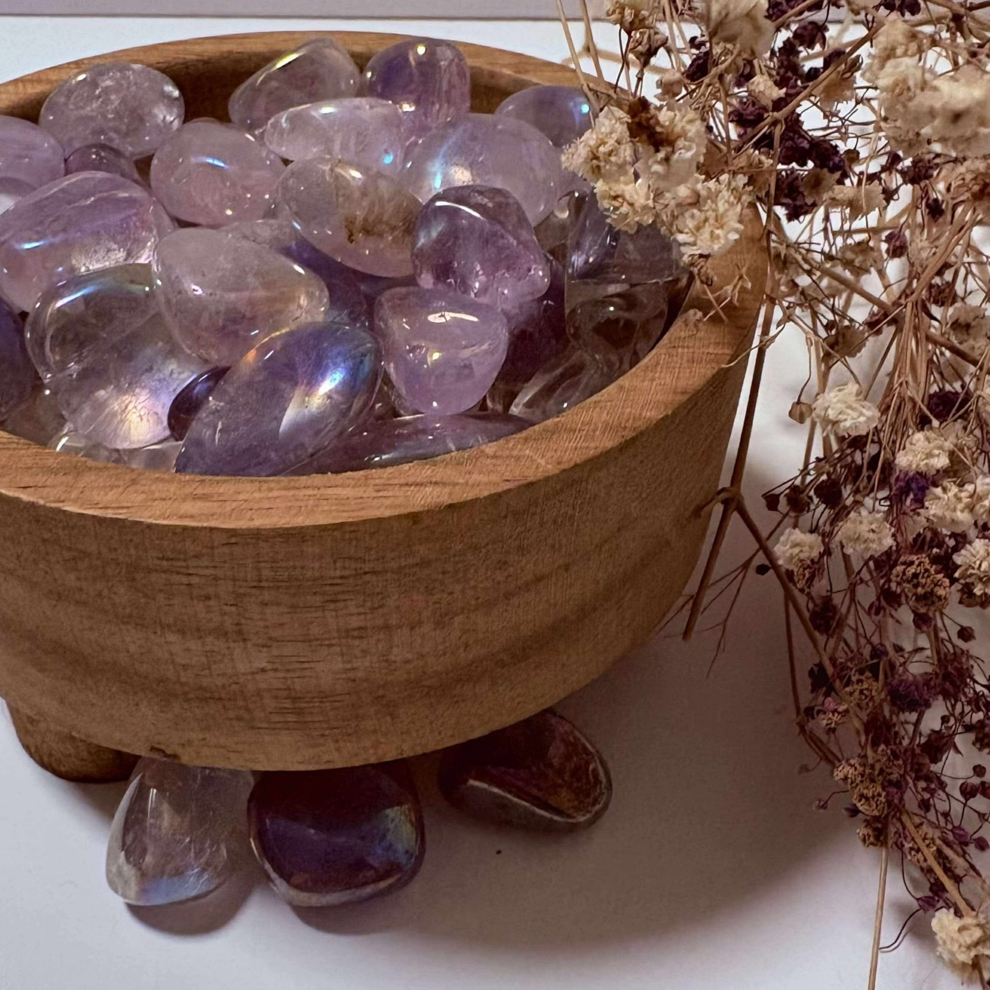 Iridescent Aura Amethyst tumbled stone, colorful healing crystal with calming and uplifting properties