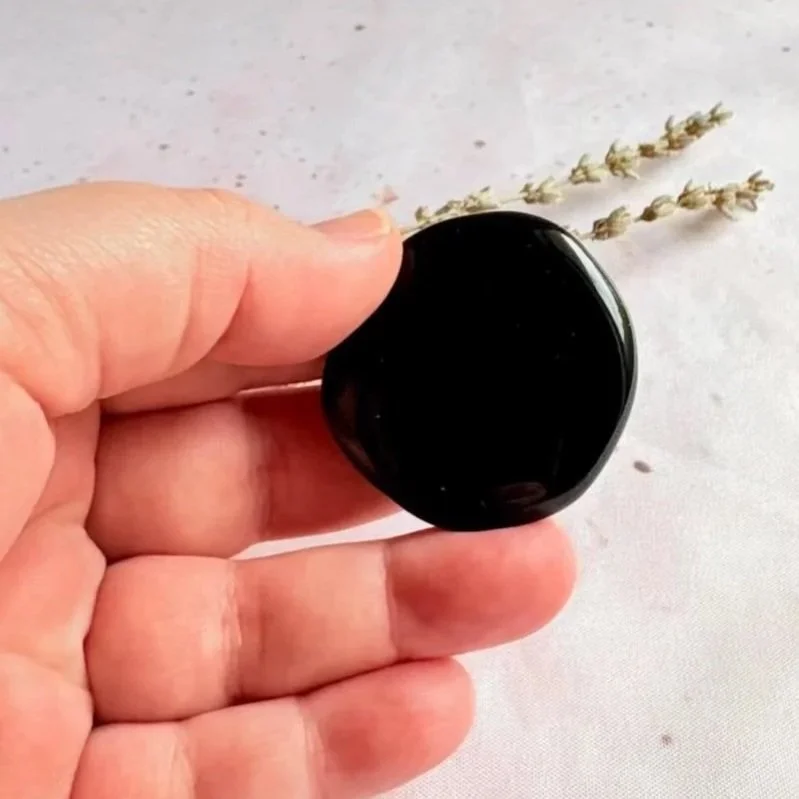 Black Obsidian flat stone for grounding and protection