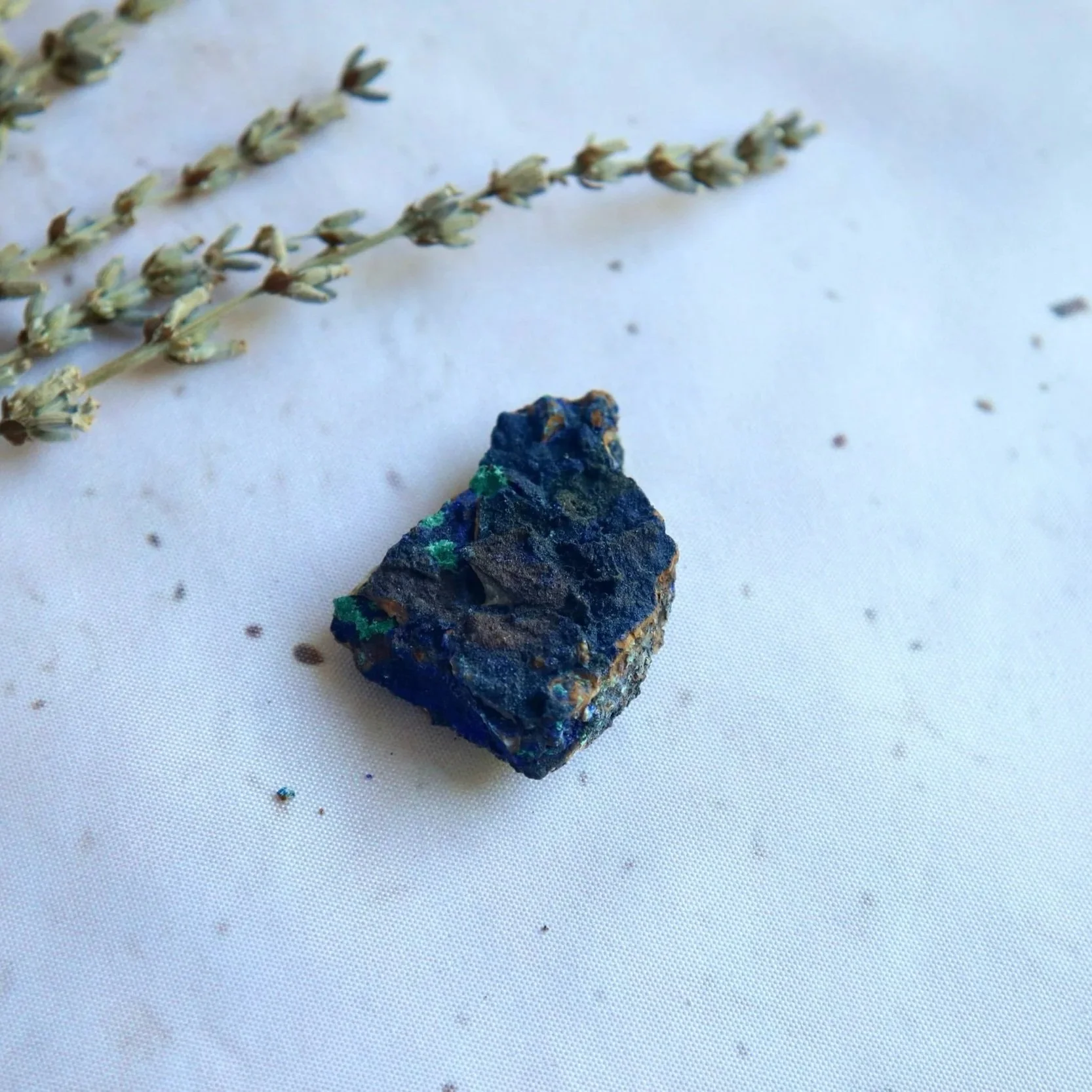1. Individual Azurite Malachite specimen photographed to show its natural texture and colours.