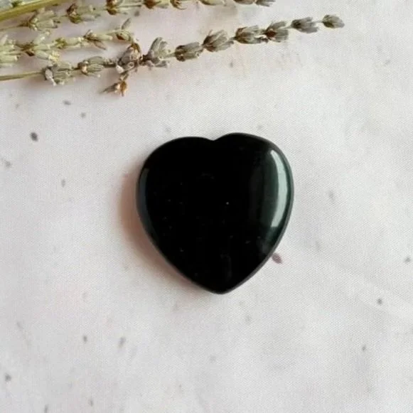 Natural Black Obsidian flat heart measuring approximately 4cm tall