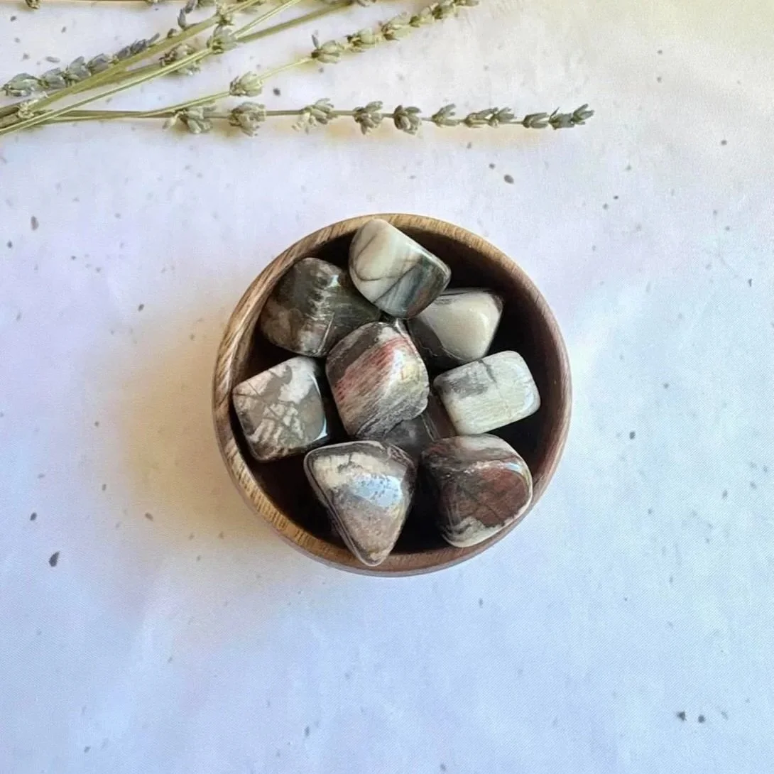 Natural Nguni Jasper crystal tumble displaying unique colours and markings
