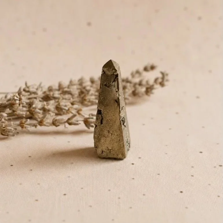 Natural Mini Pyrite Tower measuring approximately 4cm tall with metallic golden lustre