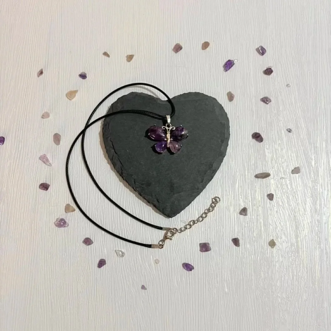 Crystal butterfly necklace necklace made from Amethyst gemstone