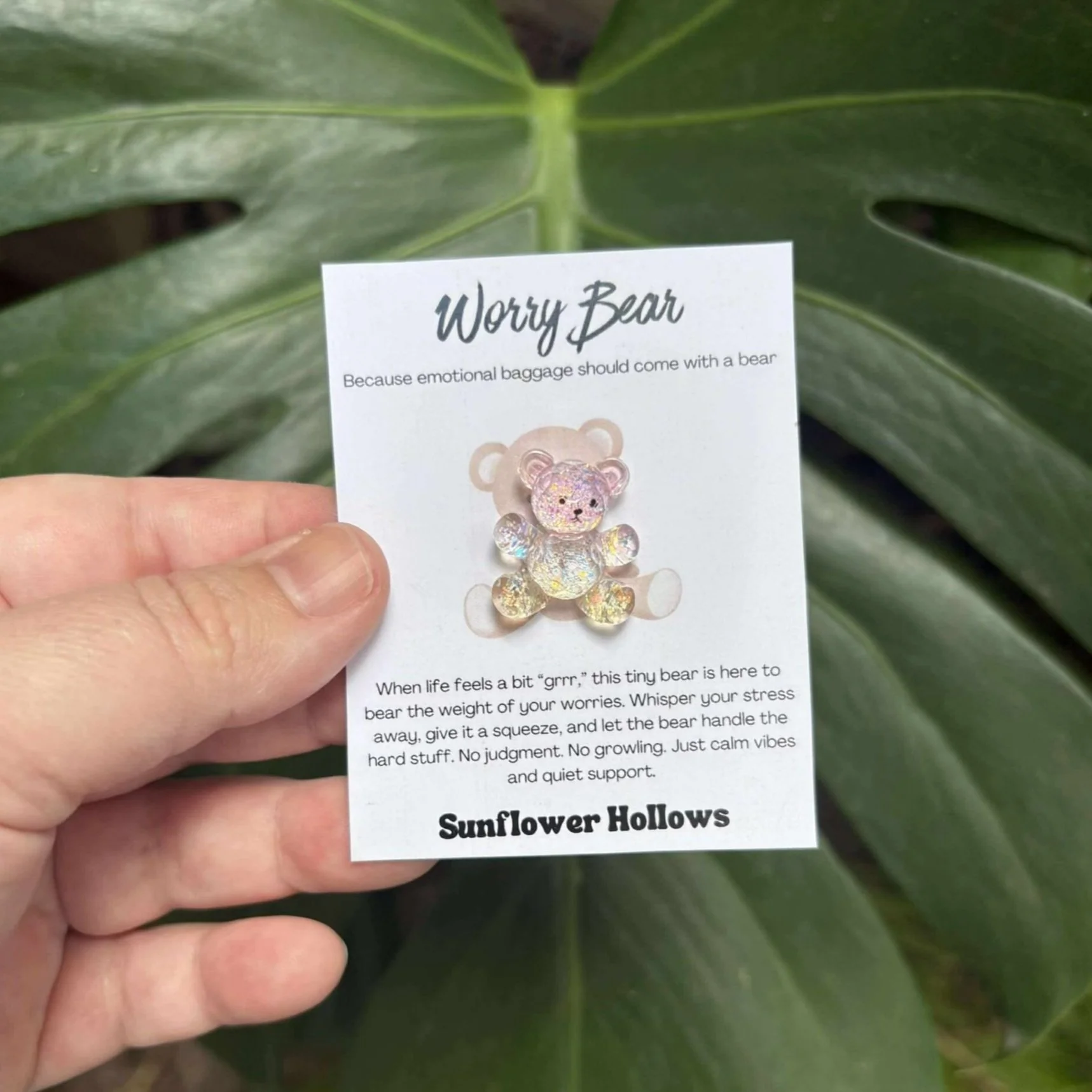 Worry Bear pocket token with enamel bear pin and supportive card