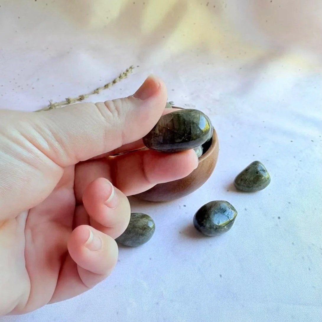 Polished Labradorite crystal tumble with natural flash and unique patterns