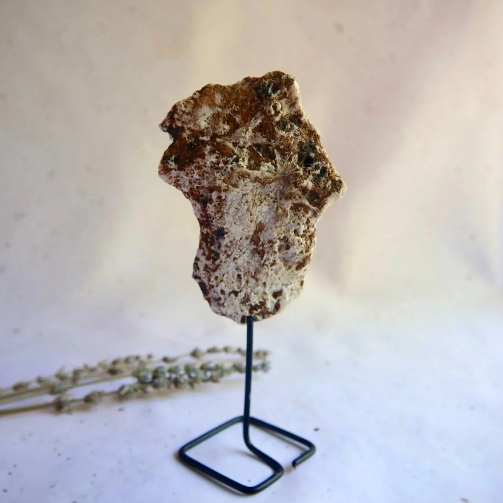 Exact Pink Amethyst slab displayed on its included stand