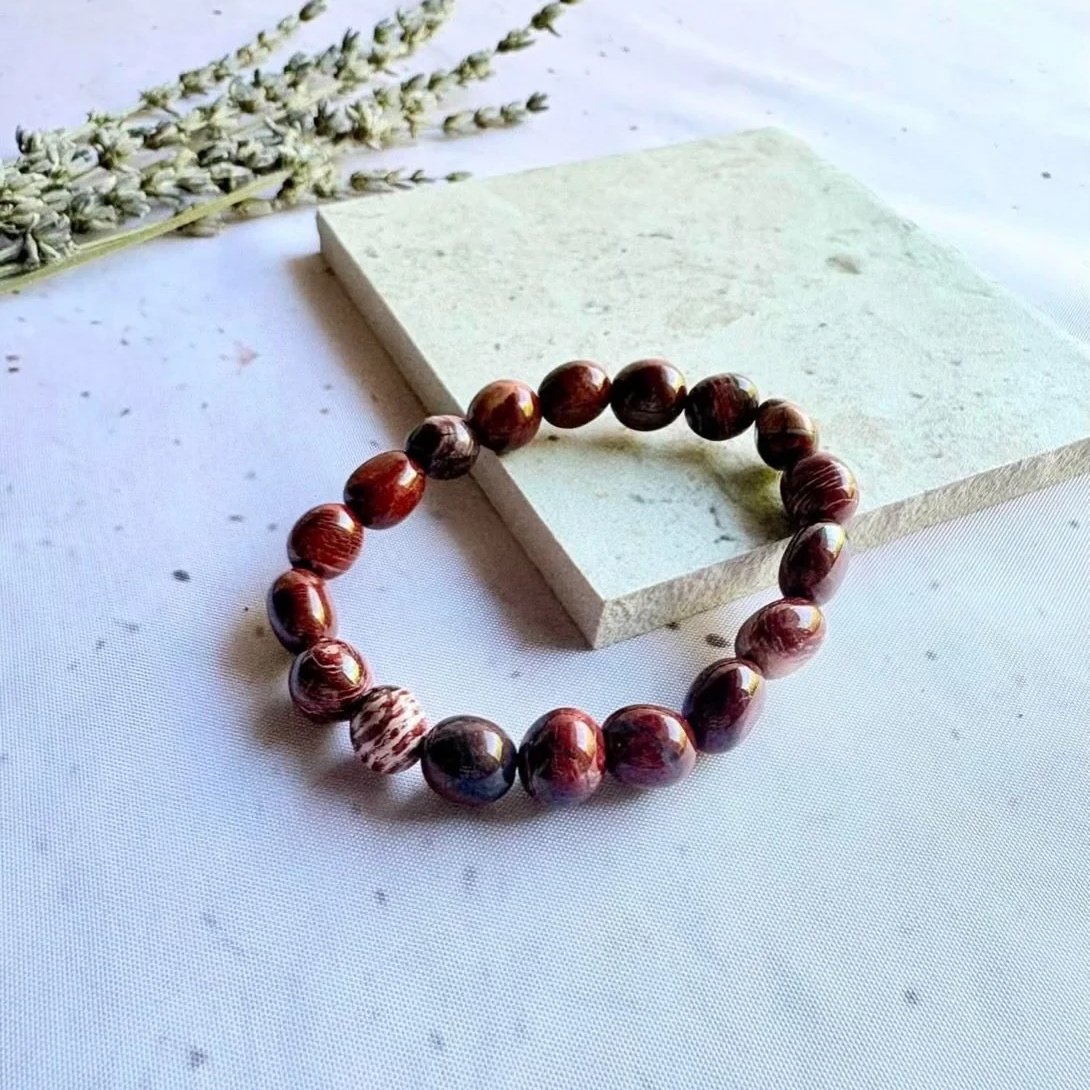Red Picture Jasper Crystal Bead Bracelet