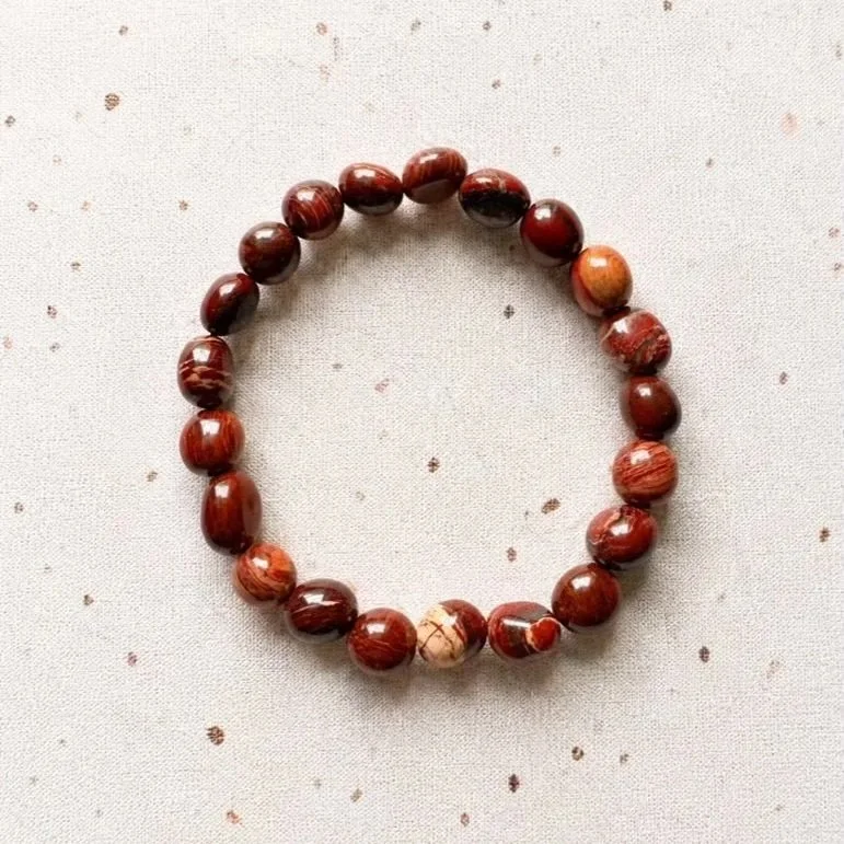 Genuine Red Picture Jasper crystal bracelet featuring polished tumble beads on elastic cord