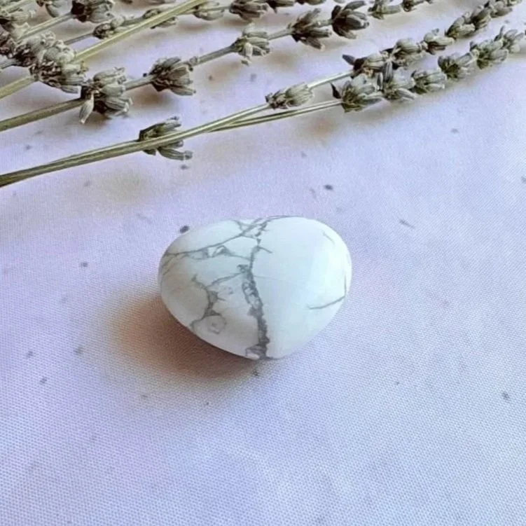 Natural White Howlite crystal heart for calm and mindfulness