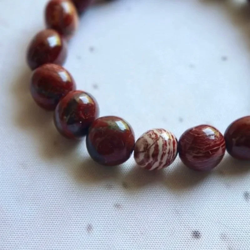 Red Picture Jasper crystal bead bracelet featuring polished round tumble beads
