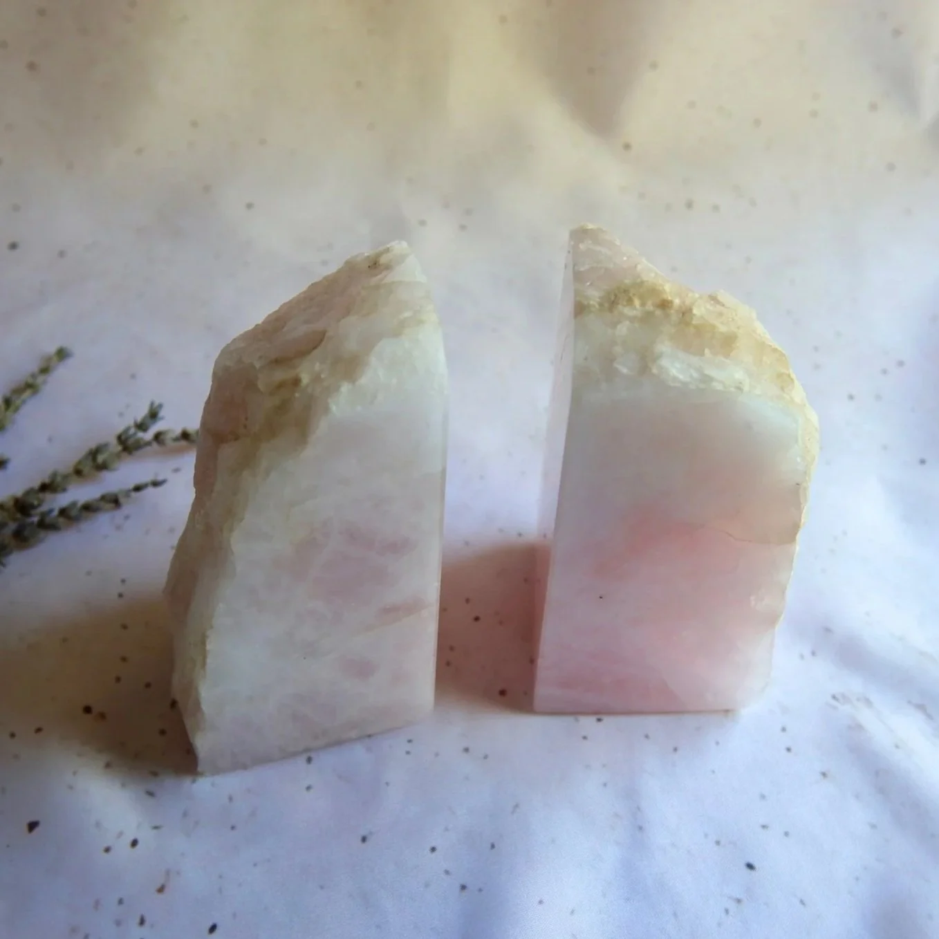 Large Rose Quartz Crystal Bookends with natural rough crystal sections