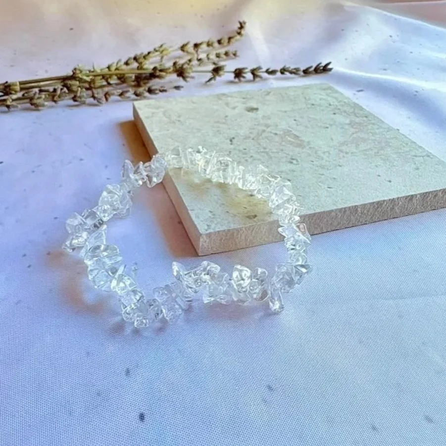 Natural Clear Quartz stretch bracelet featuring genuine crystal chips