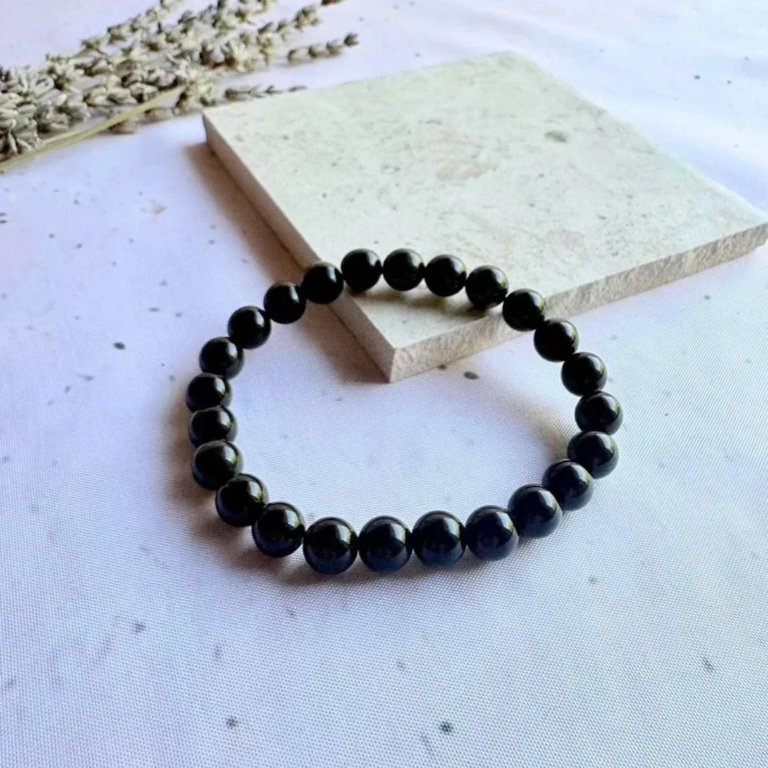 Black Obsidian Crystal Bead Bracelet