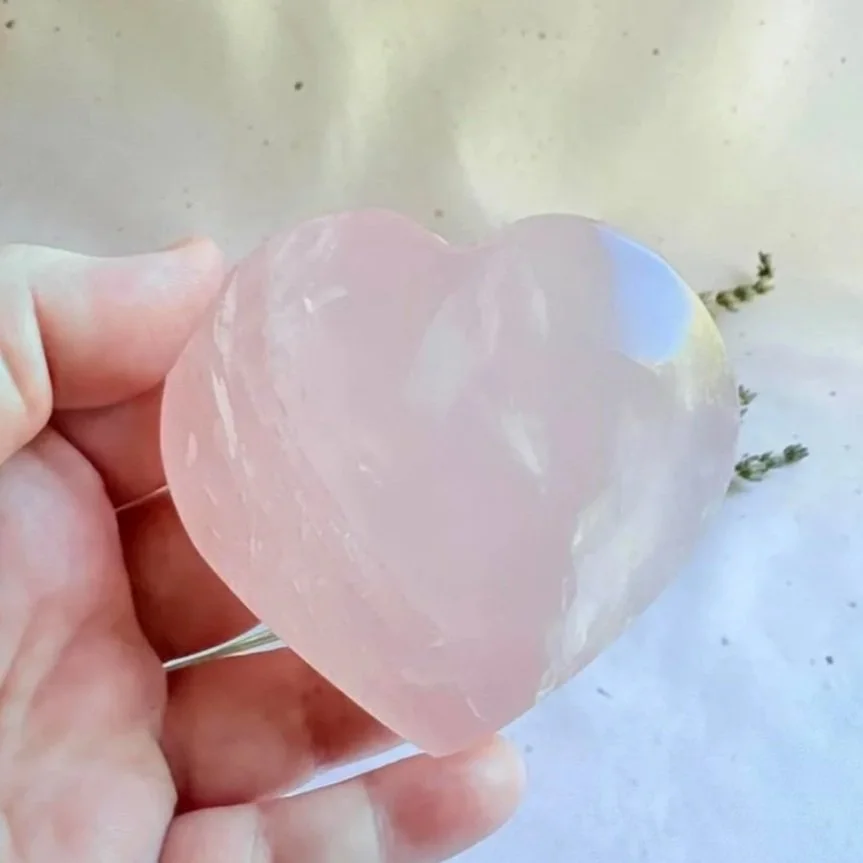 Rose Quartz heart display piece for crystal collections and gifting