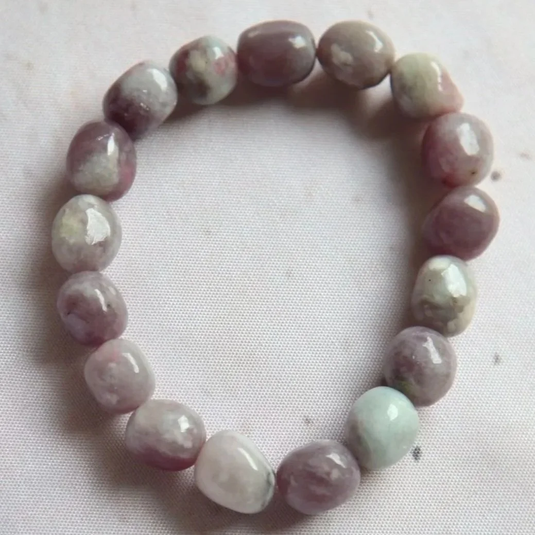 Quartz with Pink Tourmaline | Tumble Bead Bracelet