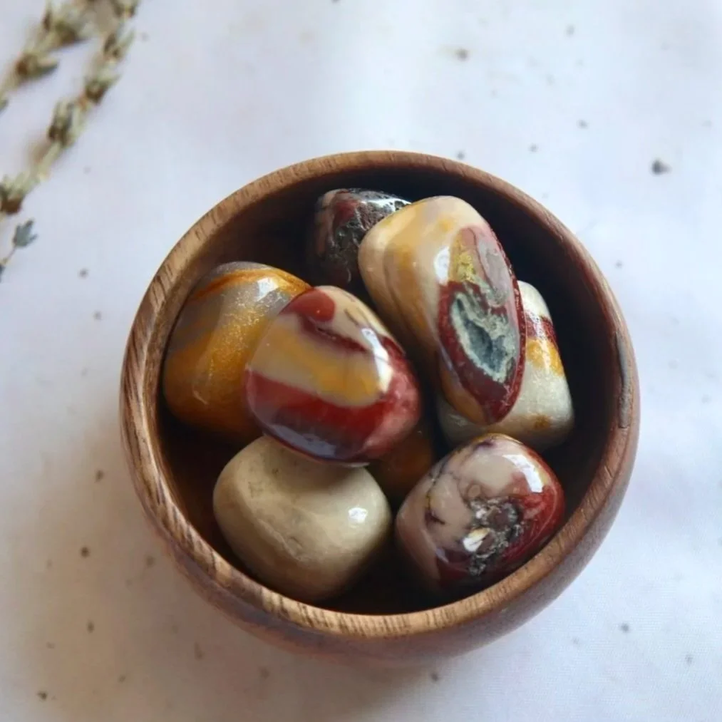 Mookaite tumbled crystal selected for its natural patterns and colours