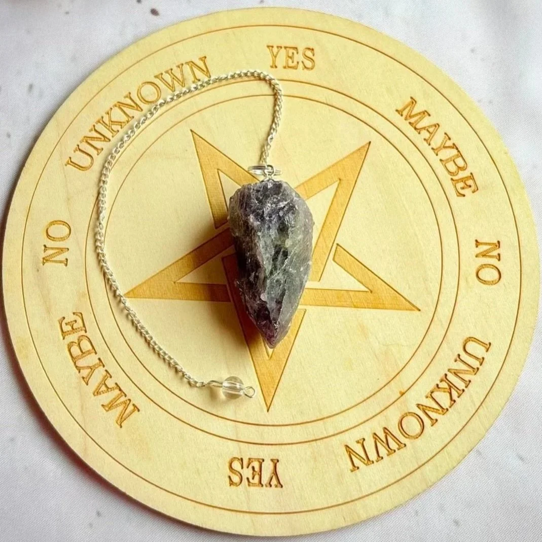 Natural rough Amethyst crystal pendulum with silver-coloured chain