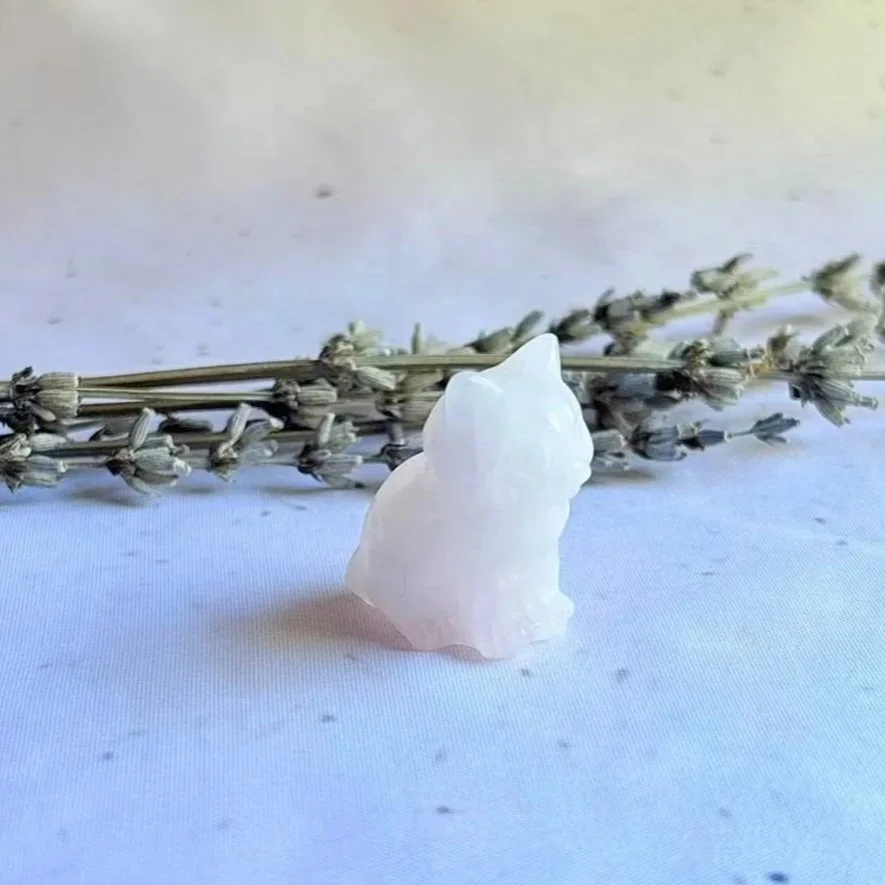 Rose Quartz sitting cat suitable for crystal collections and cat lovers