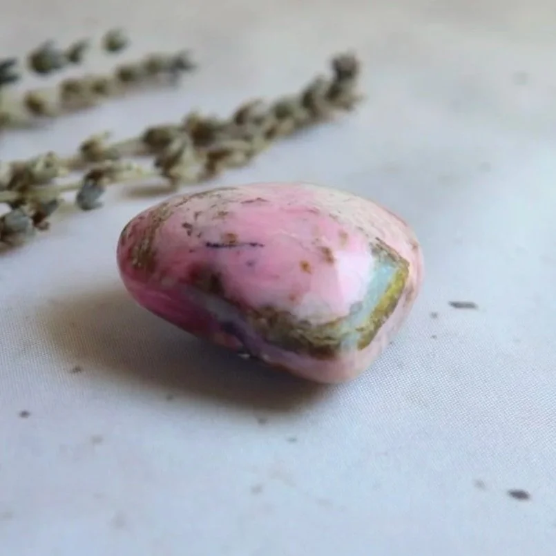 Small polished Pink Opal heart crystal for a collection or gift