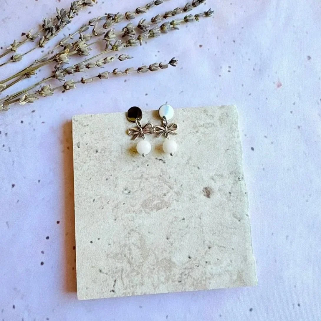 Handmade Rose Quartz drop earrings with stainless steel fittings