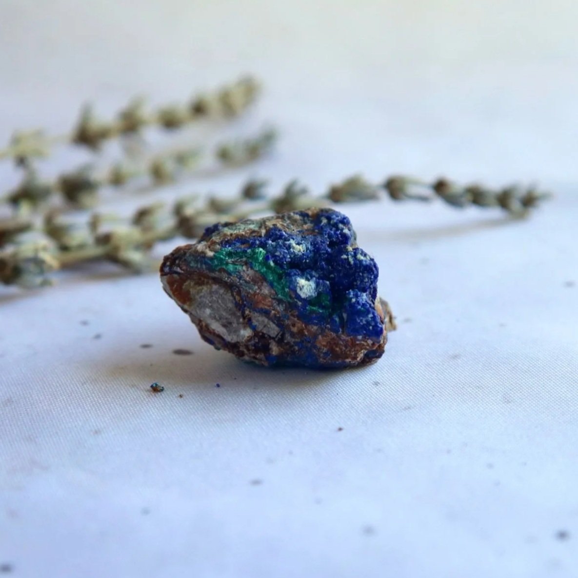 Natural Azurite Malachite mineral specimen showing blue and green colouring.