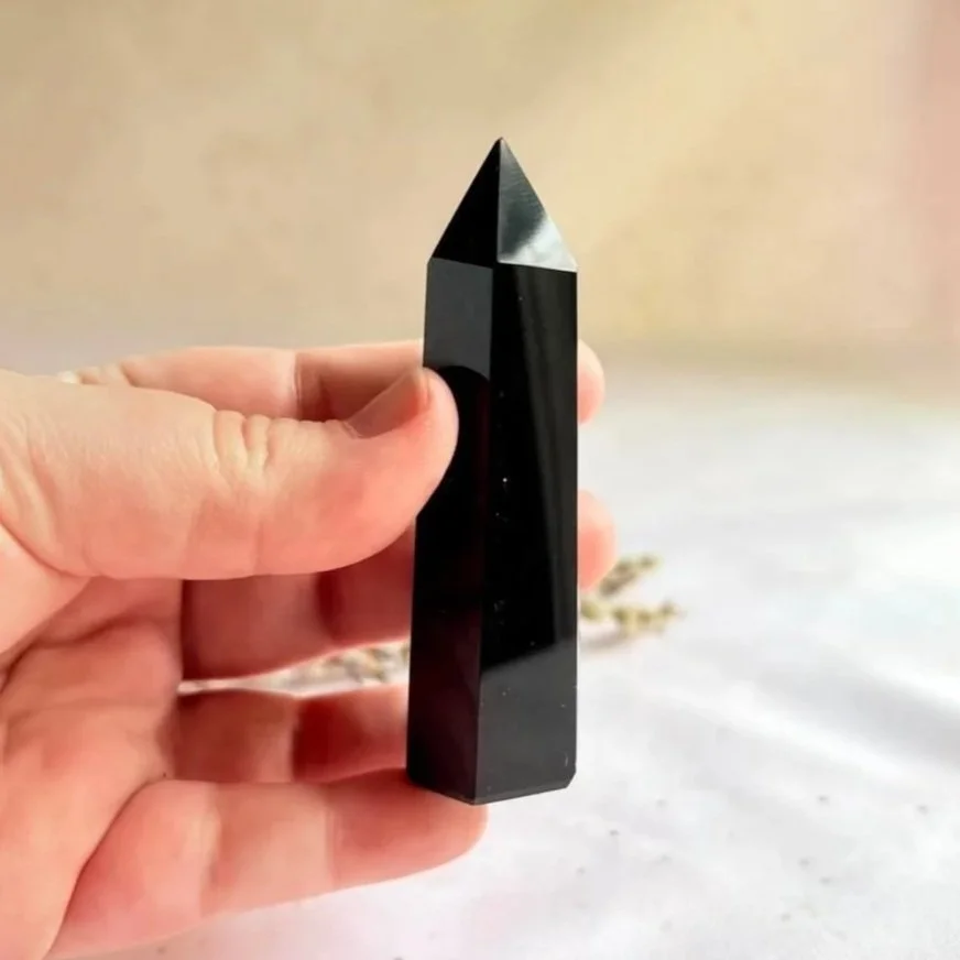 Polished Black Obsidian tower with glossy black finish